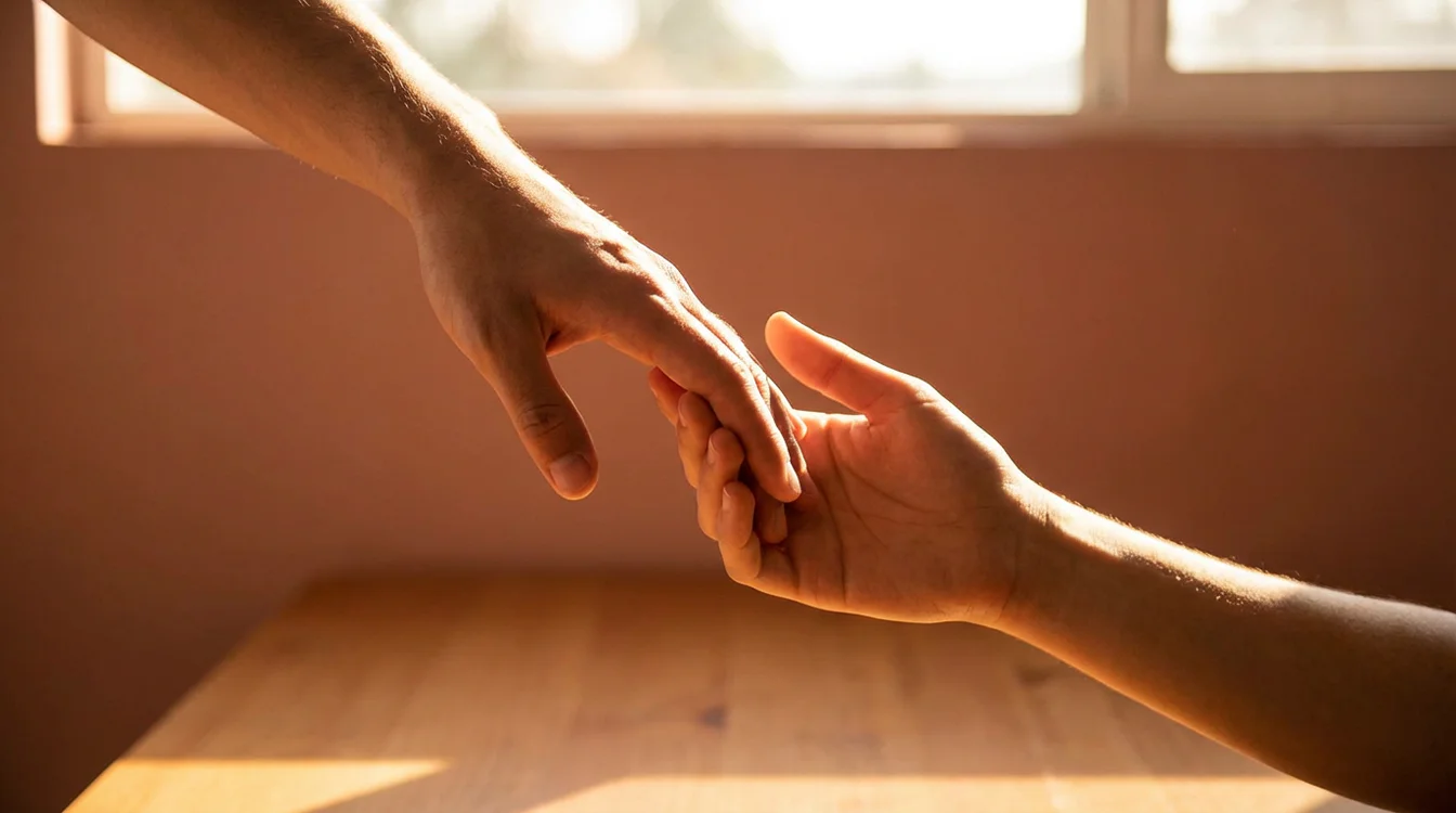 Mãos estendidas em gesto de apoio e acolhimento