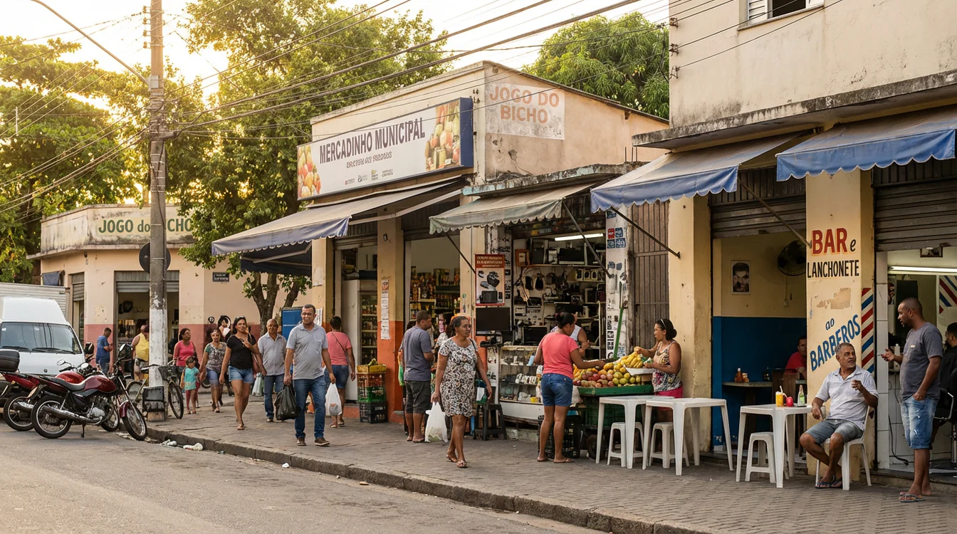 Rua brasileira comum mostrando a vida cotidiana em ambiente urbano típico