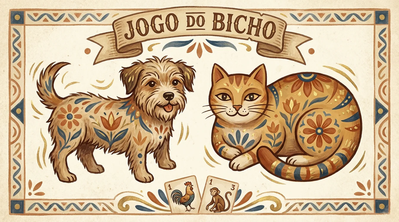 Ilustração de dois animais do jogo do bicho lado a lado representando aposta duque