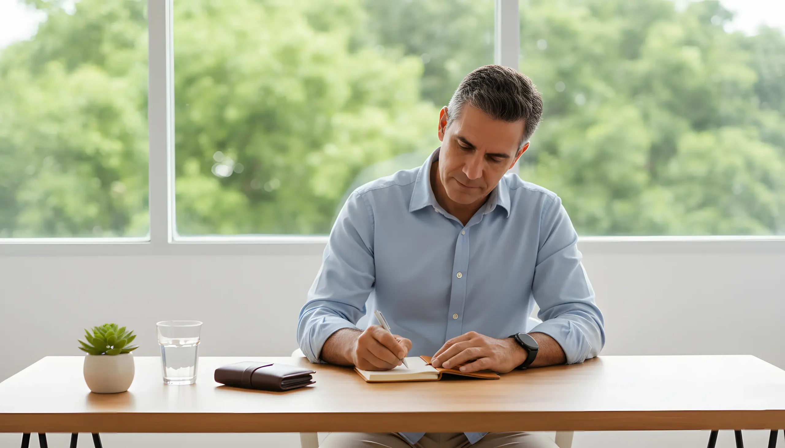Homem planejando suas apostas de forma responsável e organizada em ambiente tranquilo