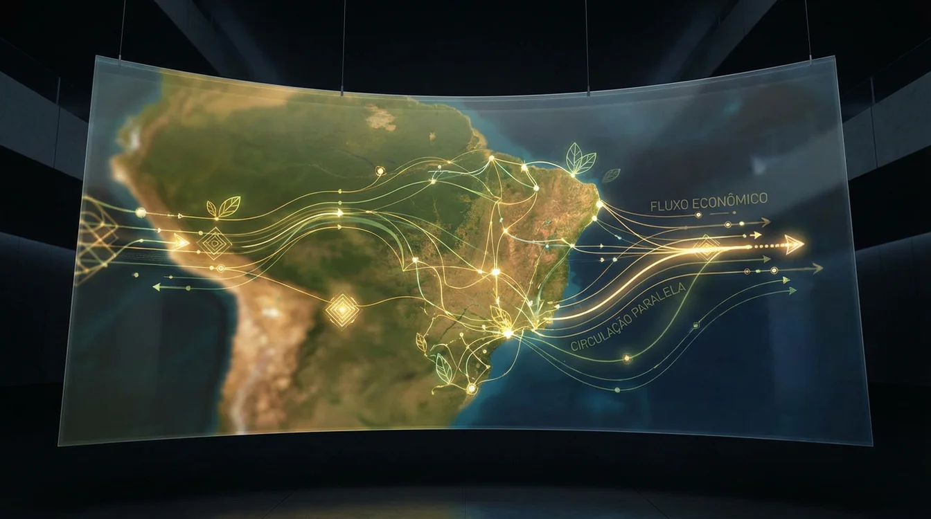 Representação visual de fluxo econômico com elementos brasileiros