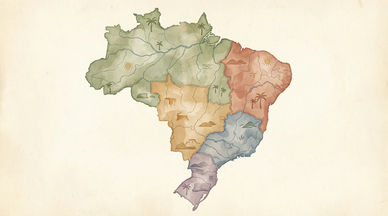 Mapa estilizado do Brasil destacando diferentes regiões onde o jogo do bicho opera