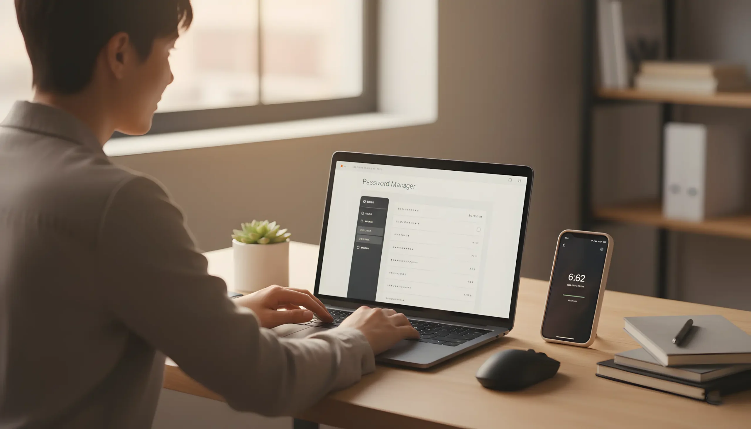Pessoa usando laptop e smartphone com práticas seguras de proteção de dados pessoais para apostas online