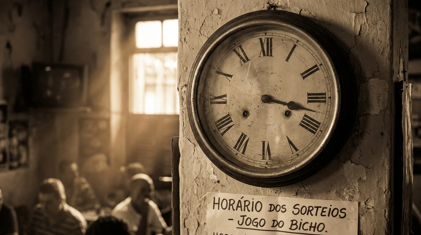 Relógio de parede antigo marcando horário de extração do jogo do bicho