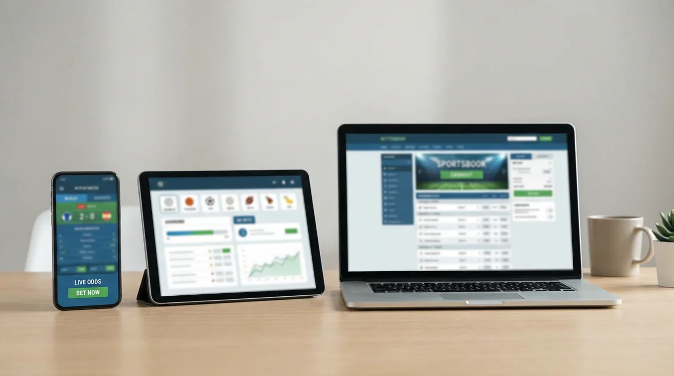 Diferentes dispositivos mostrando interfaces de plataformas de apostas